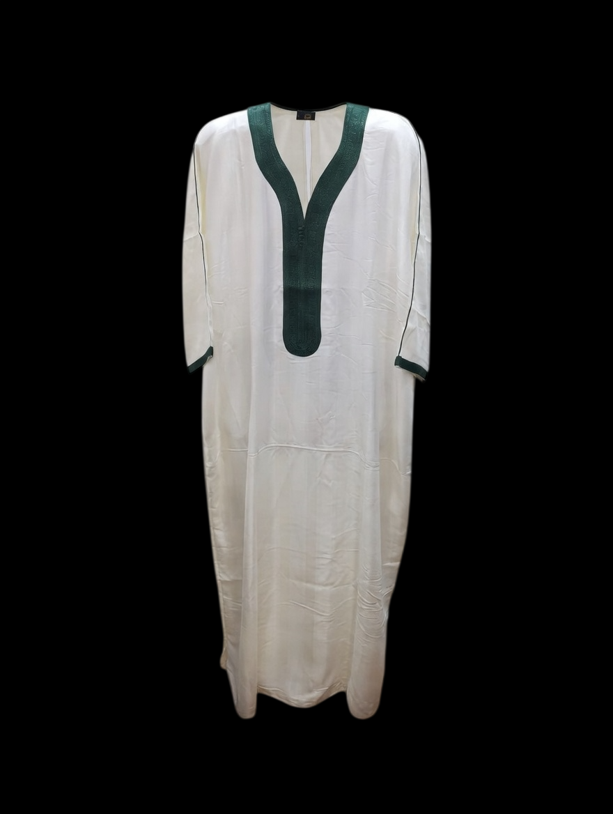 White & Green Moroccan Thobe